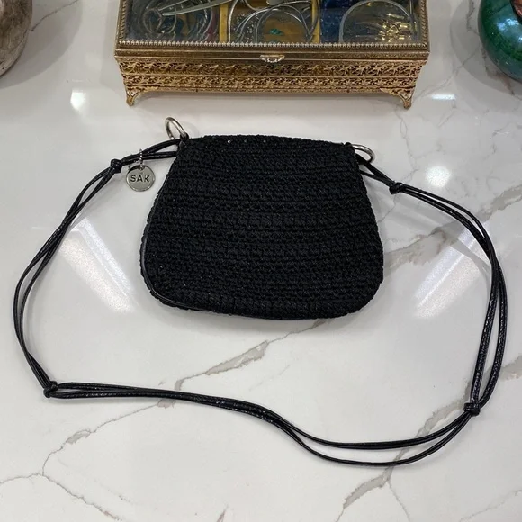 The Sak - Woven Crossbody Bag, Black/Iridescent Sequins/Metallic Silver - EUC - Picture 4 of 12